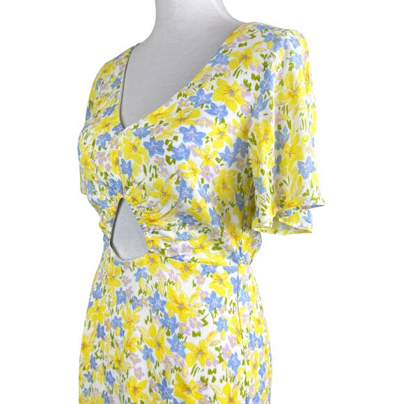 GB Gianni Bini Bright Yellow Floral Keyhole Cut Out Mini Fit & Flare Dress - Picture 6 of 13